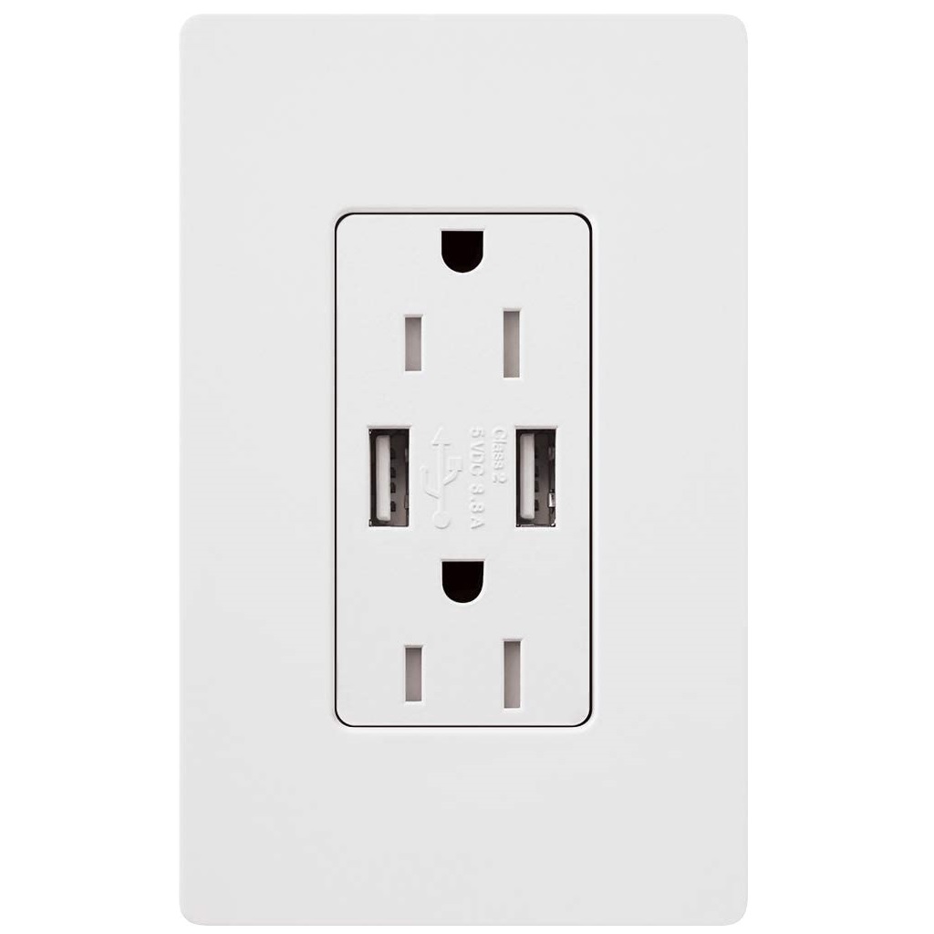 RECEPT 15A 125V C/2 PUERTOS USB BLANCO