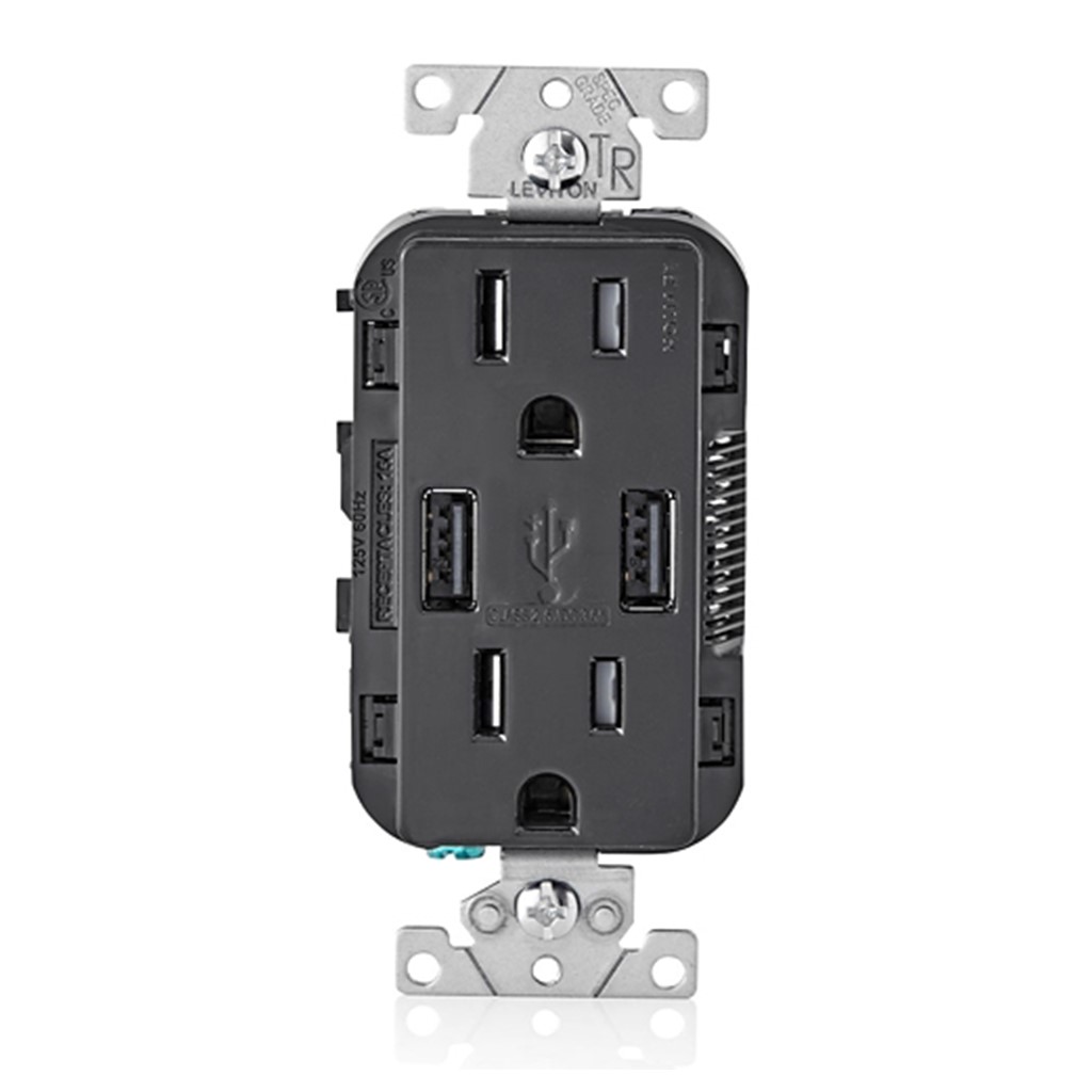 CARGADOR DECORA USB 2 PUERTOS Y RECEPT DOBLE NGRO SIN PLACA