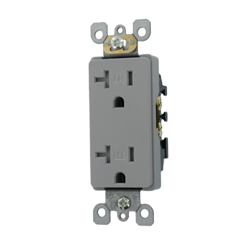 CONTACTO DUPLEX TAMPER RESISTANT 2P +T 20A-125V GRIS NEMA