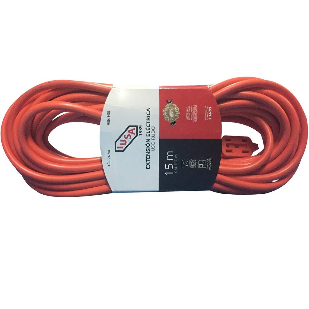 EXTENSION USO RUDO 2X16AWG 15M POLARIZADA NARANJA IUSA