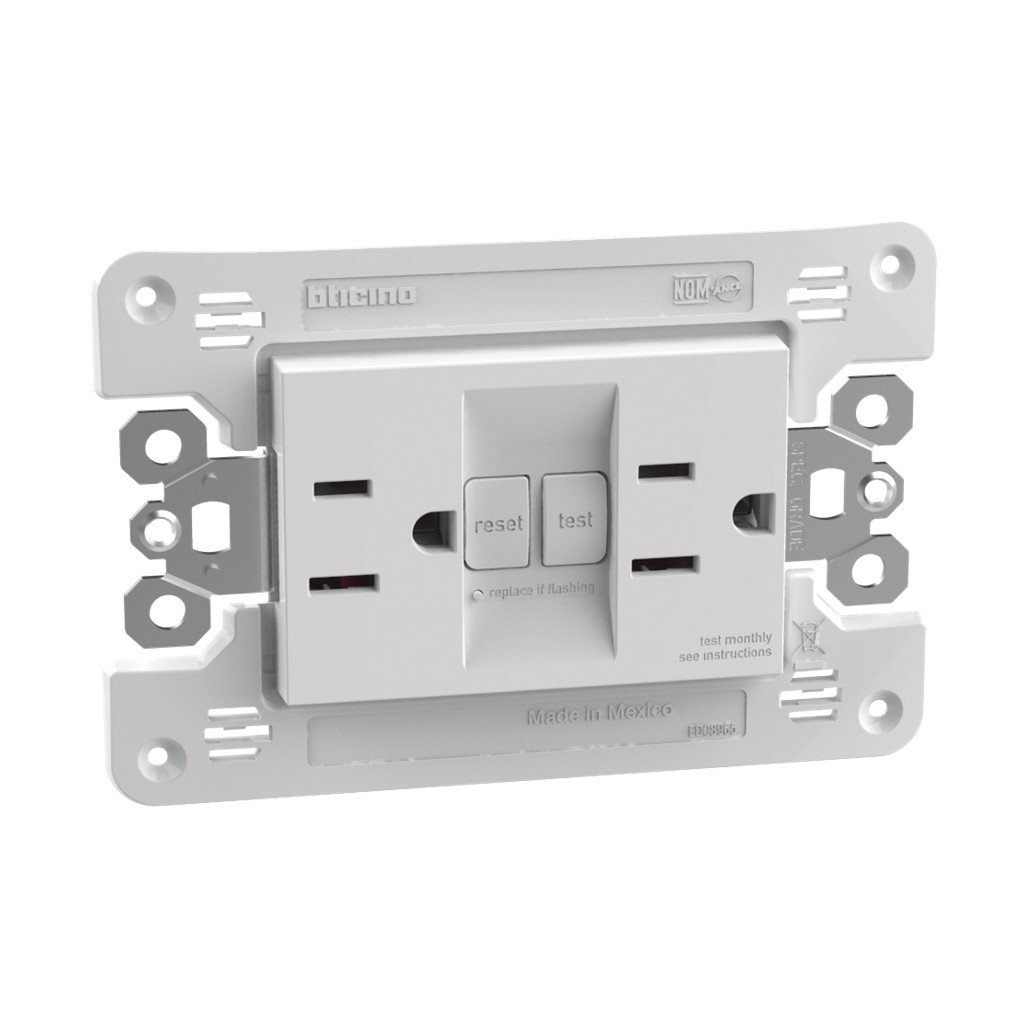 TOMACORRIENTE DUPLX ICFT 15A 125V AUTOPROT C/P INF 3MOD BCO