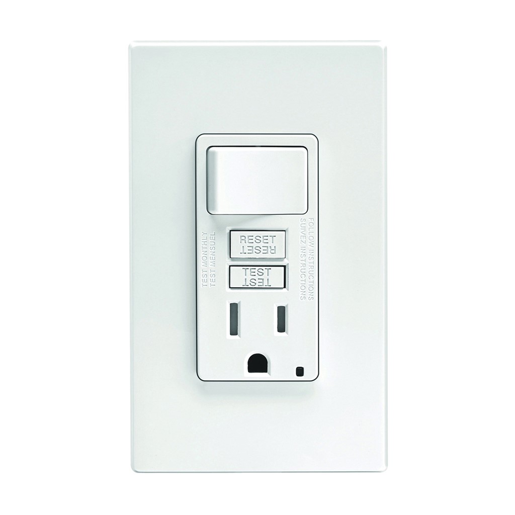 RECEPTACULO SENC C/INTERRUPTOR 125V 15A 1P GFCI BCO C/PLACA
