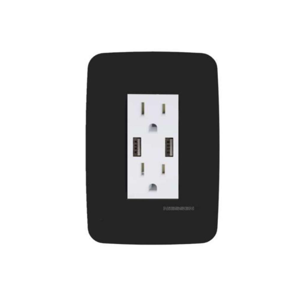 RECEPTACULO DPX 2P+T 20A 125V 5-15R C/2USB 4A 5V+PLACA BC/NG