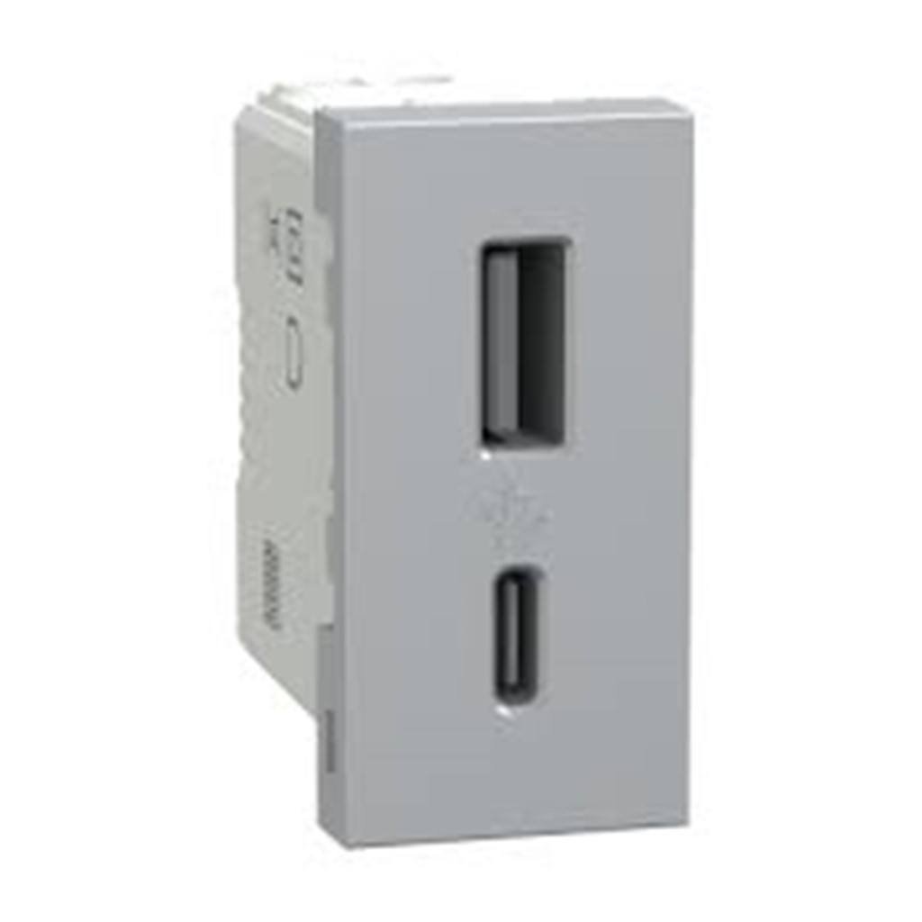 TOMA CARGADOR USB A+C 1MOD 2.4 100-240V ALUM ORION