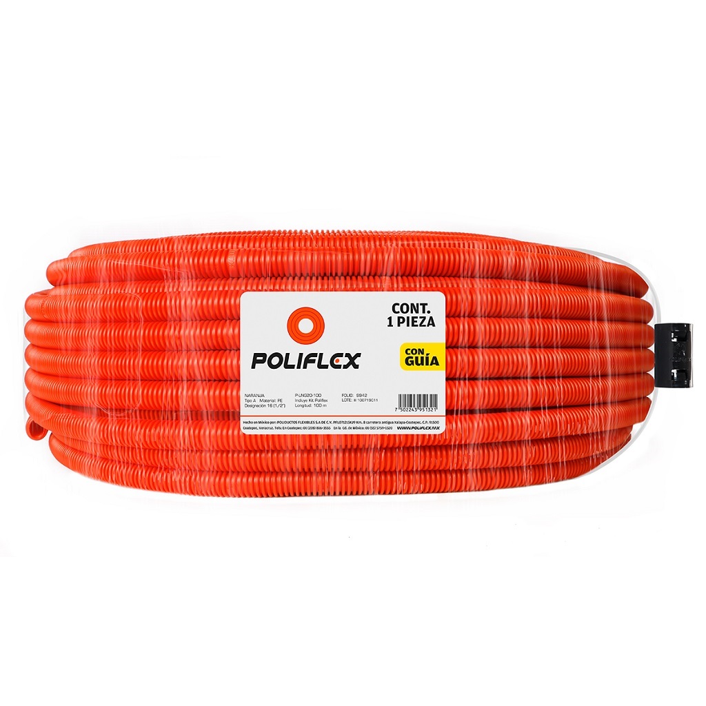 POLIFLEX NARANJA C/GUIA DE 1/2PG ROLLO 100M