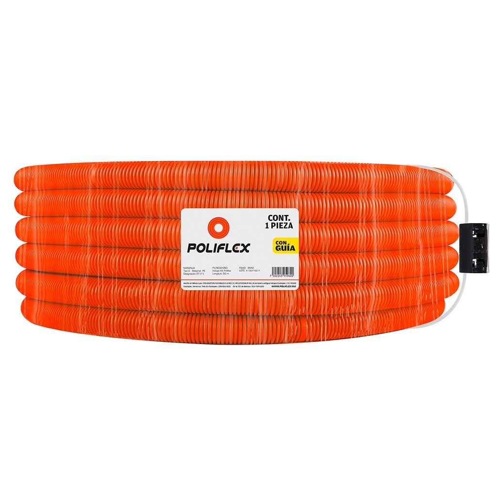 POLIFLEX NARANJA C/GUIA DE 1PG ROLLO 50M