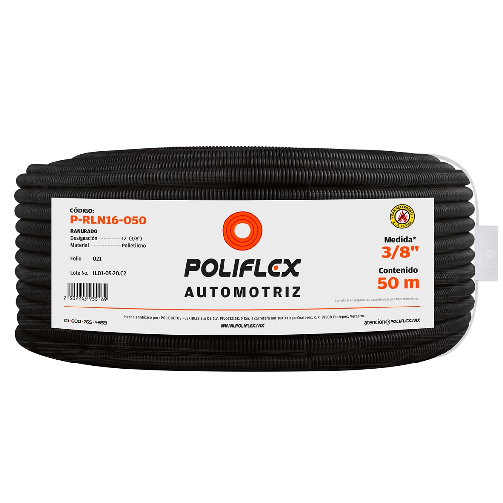 POLIFLEX NEGRO RANURADO ROLLO 50M 3/8PG