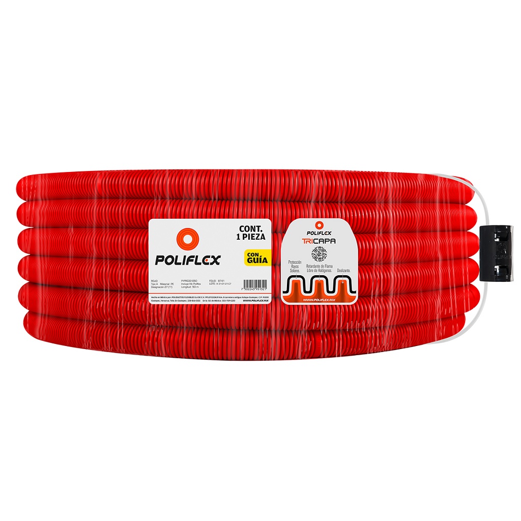 POLIFLEX TRICAPA ROJO RESIDENCIAL ENT C/GUIA 1PG ROLLO 50MT