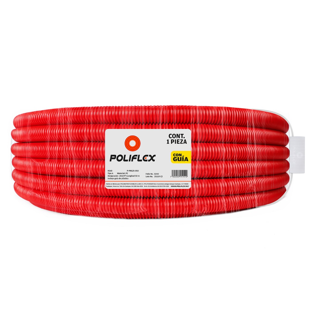 POLIFLEX TRICAPA ROJO RESIDENCIAL ENT C/GUIA 3/4" ROLLO 50MT