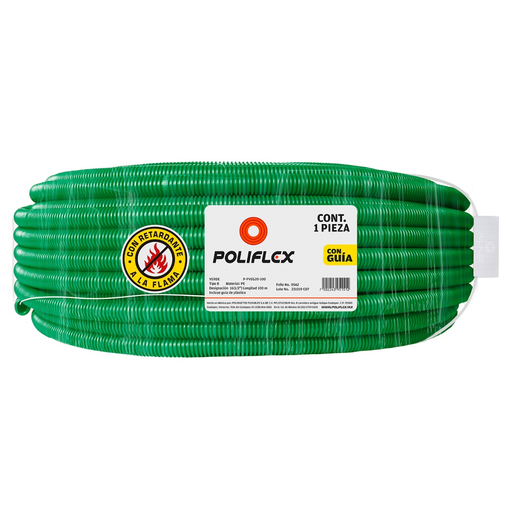 POLIFLEX TRICAPA VERDE EDIF VERT ENT C/GUIA 1/2PG ROLLO 100M