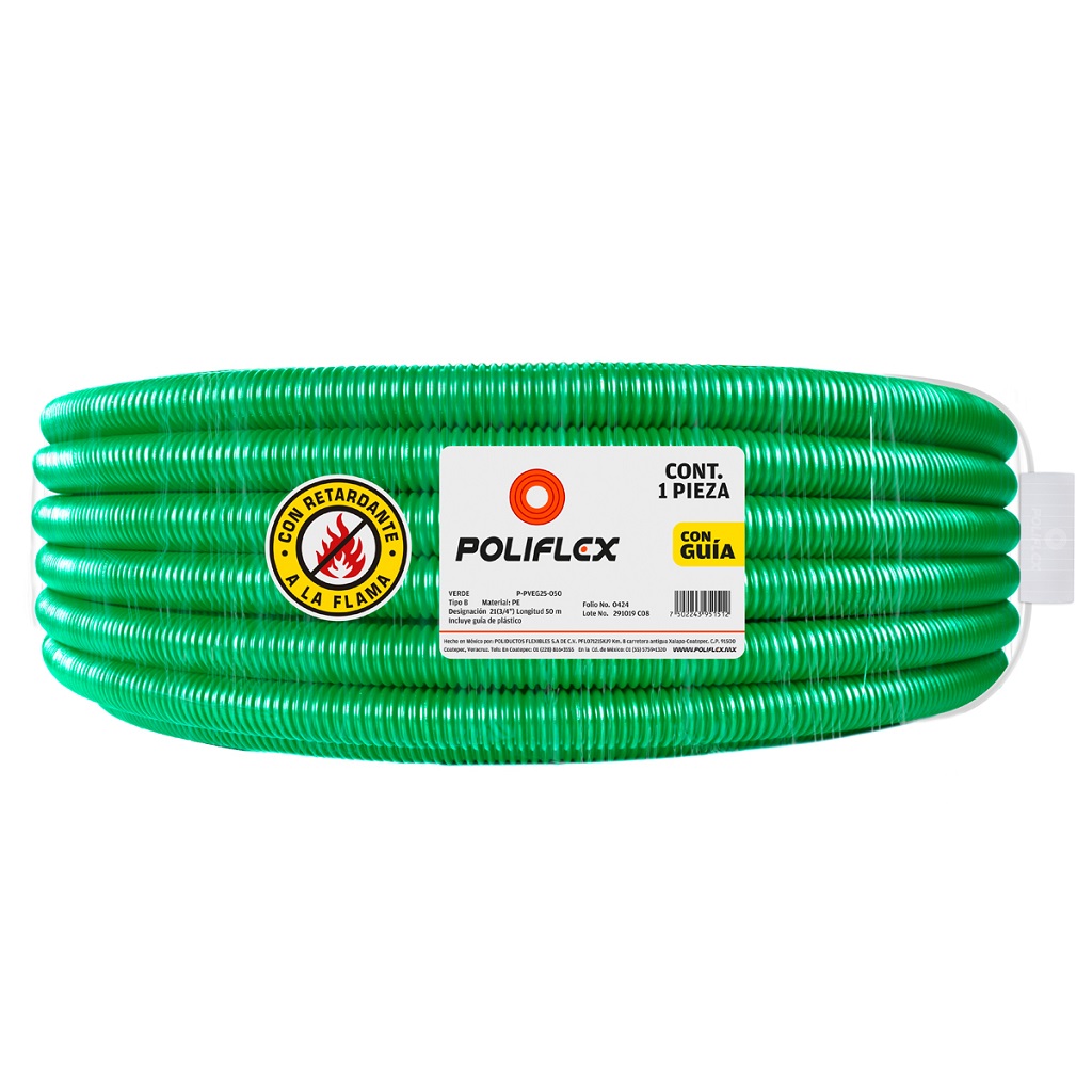 POLIFLEX TRICAPA VERDE EDIF VERT ENT C/GUIA 3/4" ROLLO 50MT