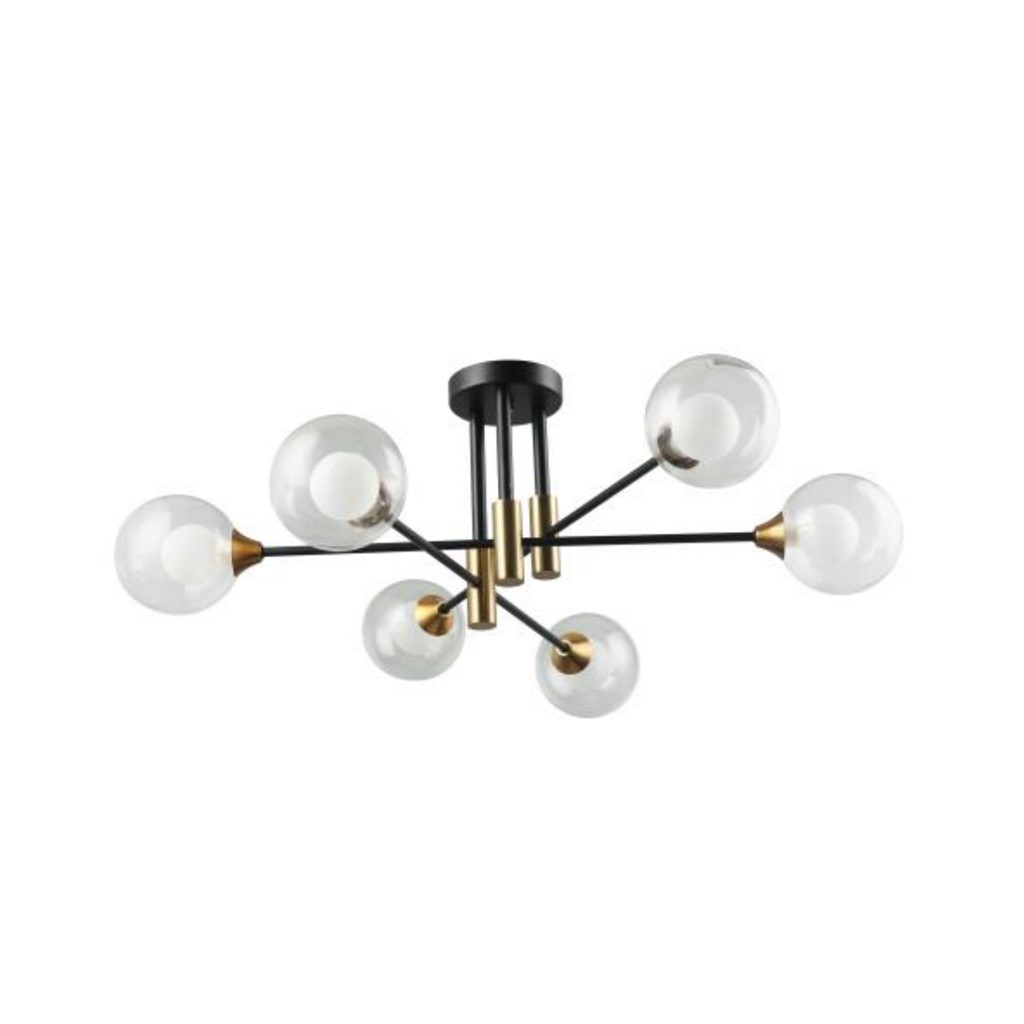 LUM SUSP E27X6 127V SIN LAMPS NEGRO/COBRE CRISTAL ELA