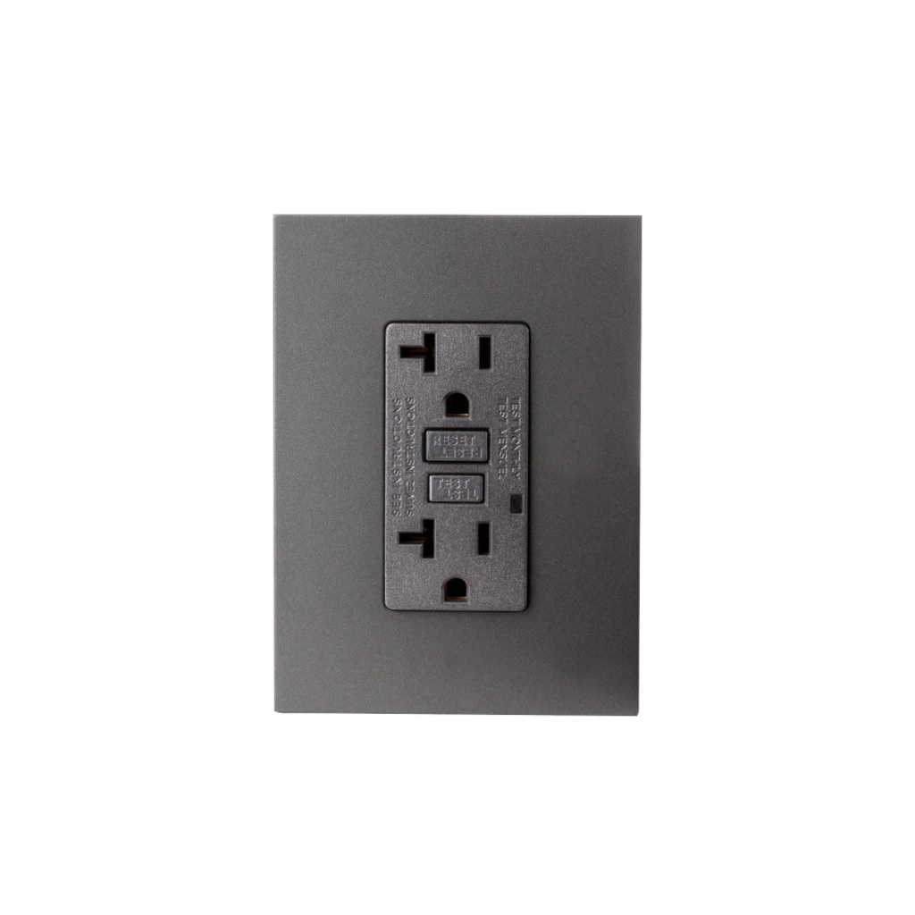 CONTACTO DUPLEX GFCI 20A-125V ANTRACITA C/PLACA