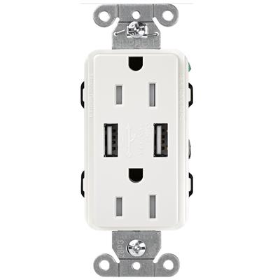 RECEPT 15A 125V C/2 PUERTOS USB BLANCO