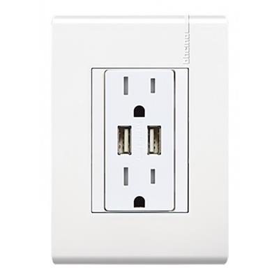 CONTACTO DUPLEX 2P+T 15A-127-250V BLANCO C/2 USB C/PLACA