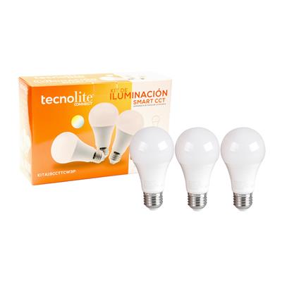 LAMP LED A19 E27 10W 127V 30-65K CCT 3 PZ TECNOLITE