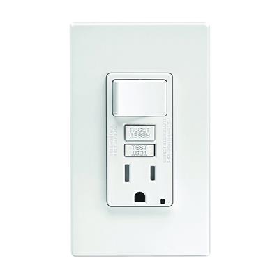 RECEPTACULO SENC C/INTERRUPTOR 125V 15A 1P GFCI BCO C/PLACA