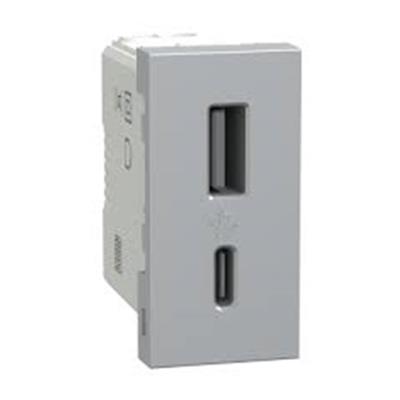 TOMA CARGADOR USB A+C 1MOD 2.4 100-240V ALUM ORION
