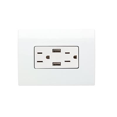 CONTACTO DUPLEX 2P+T 15A-125V BLANCO ALPINO C/2 USB C/PLACA